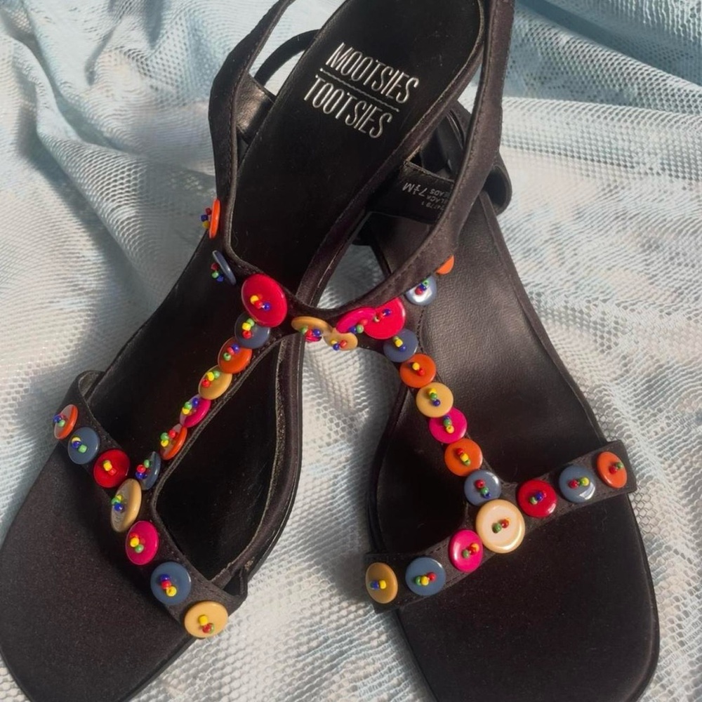 Black Kitten Heels with Button Details